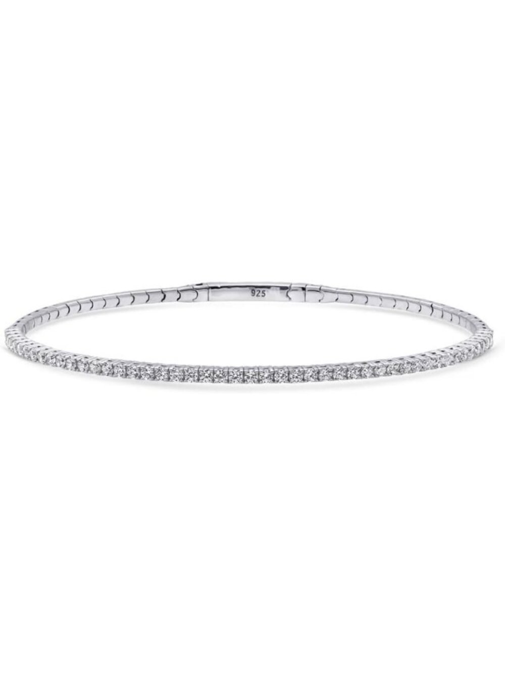 Sterling Silver Flexible Statement Bangle Bracelet for Women, CZ Sparkle Jewelry